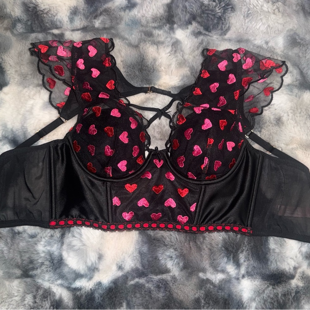 Valentines Victoria secret black and Red Heart Lace Bralette